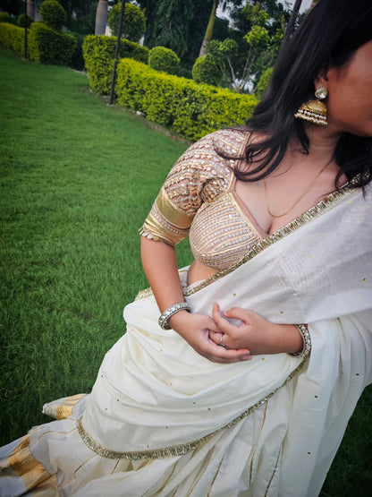 Whits Mull Chanderi 80 Kali Ghaghra Choli Set with Heavy work Aangi