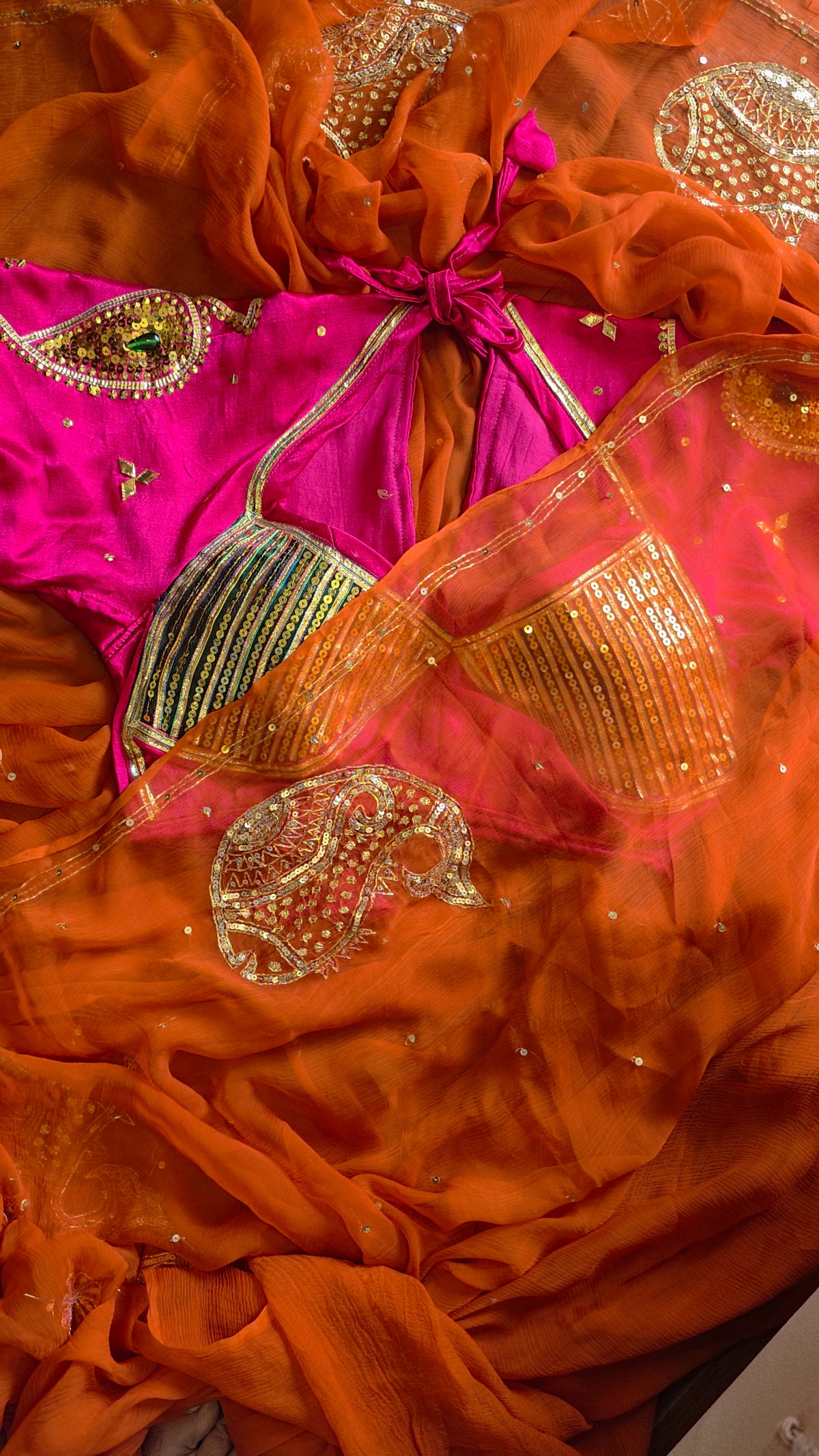 Pure Diamond Chiffon Saree +  Heavy work Aangi - Godhuli
