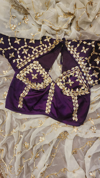 Y U V I N I   || Pure Chiffon Saree with Ready to wear Angi Blouse Gota Patti