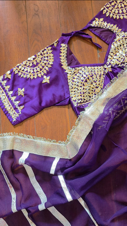 Purple Aangi Blouse with kacha Gota Patti Work || Madhubala