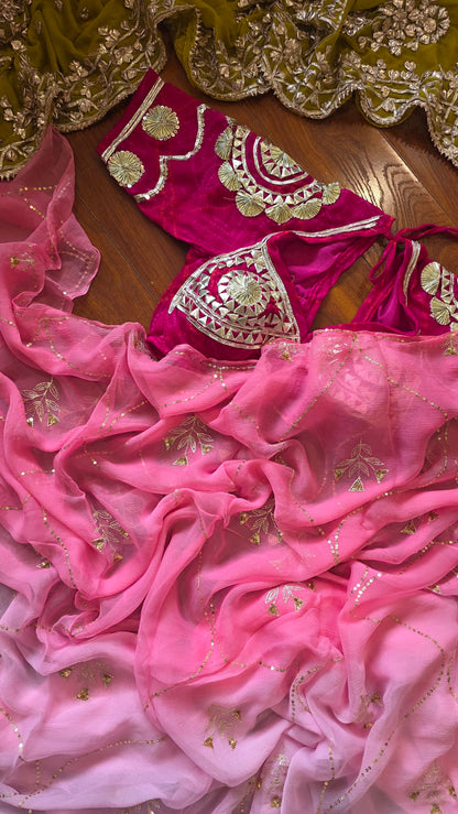 Pure Diamond Chiffon Saree +  Heavy work Aangi - Ghulabi Thand