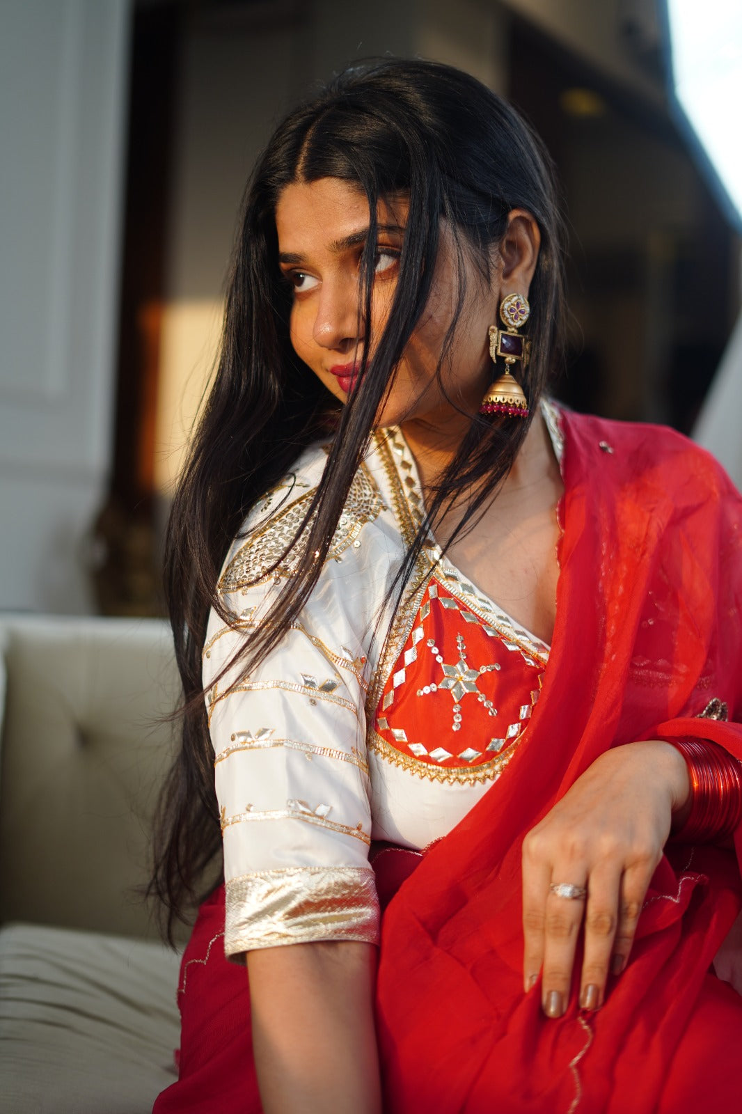 White Aangi Blouse with Sequence work