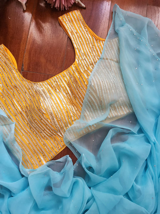 Diamond Chiffon saree + Sequence and Gota Work Blouse Combo  || K A C H N A R