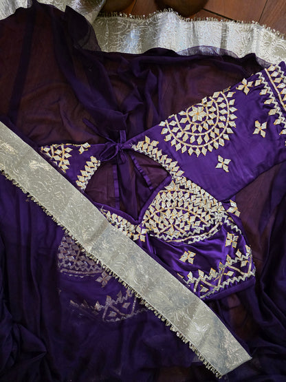 DIamond Chiffon Purple Saree with Lampi Border and Kirna Lace + Angi Blouse with Gota work || Albeli