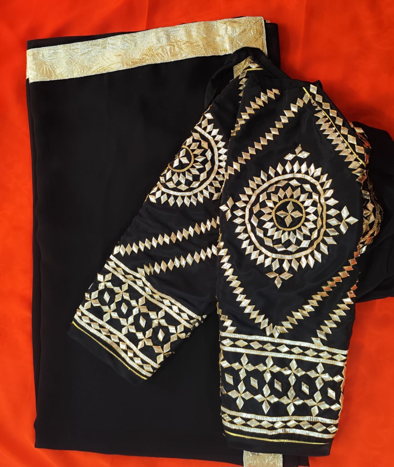 Black Aangi Blouse with Heavy Kacha Gota Patti Work