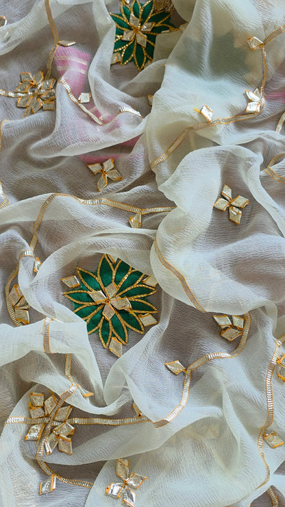 Pure Diamond Chiffon Gota Patti Saree +  Aangi || Banno