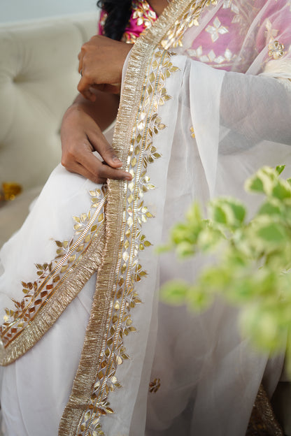 Pure Diamond Chiffon Saree with Gota Patti & Angi Blouse Combo || Gulab
