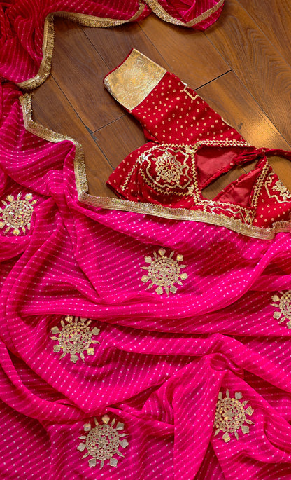 Gota Patti Lahariya Mothra Saree with Red Sequence work Aangi || Khusboo