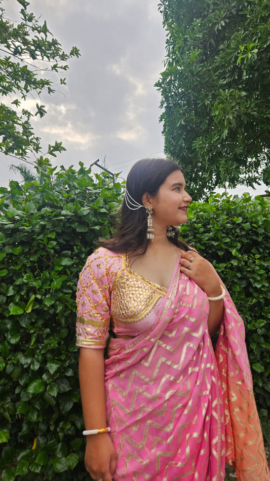 Pink Aangi blouse with intricate gota patti  HandWork  || Aashu