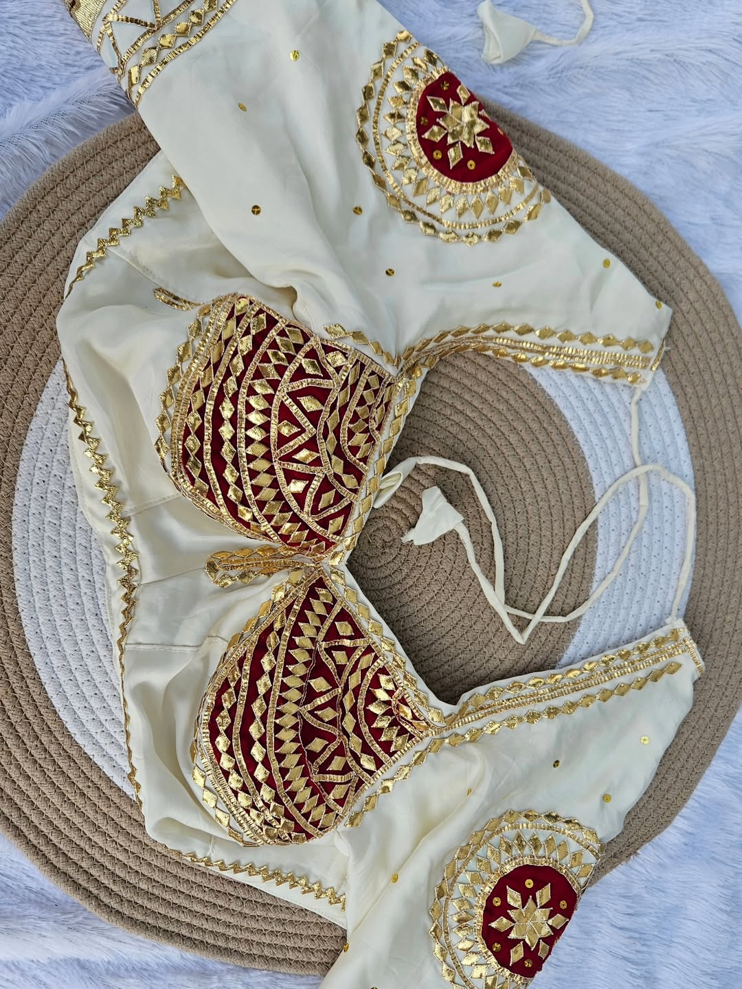 White Aangi Blouse with Intricate Sequence and Gota Patti Work || Charkhi