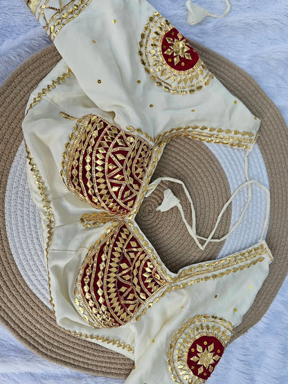 White Aangi Blouse with Intricate Sequence and Gota Patti Work || Charkhi