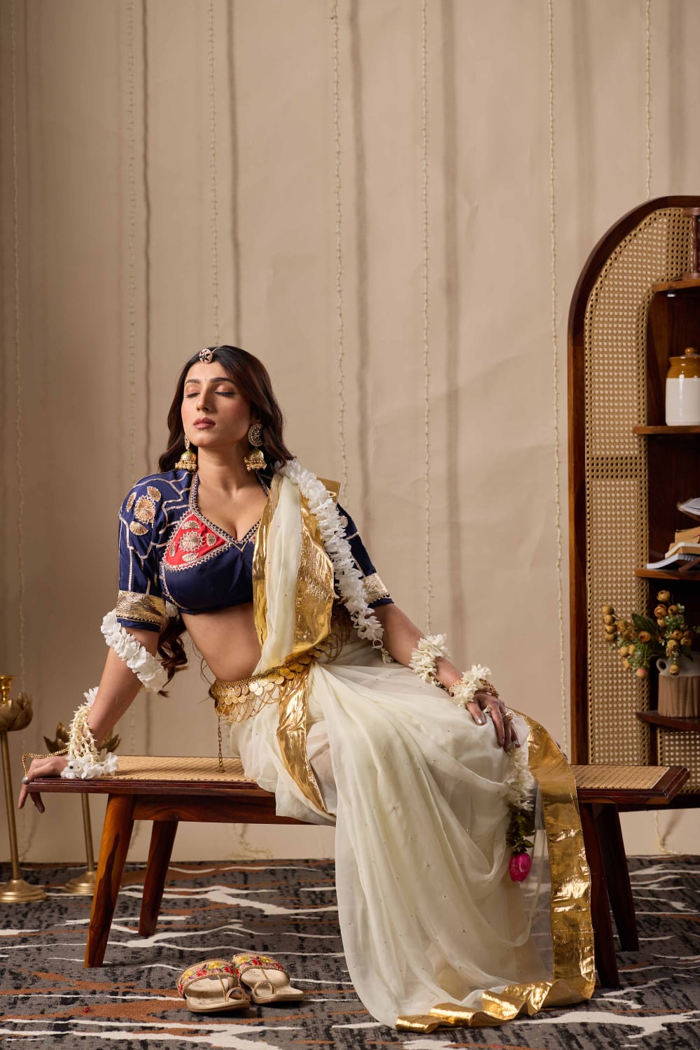 White Pure Diamond Chiffon Saree + Ready to wear Aangi Blouse || Shakuntala