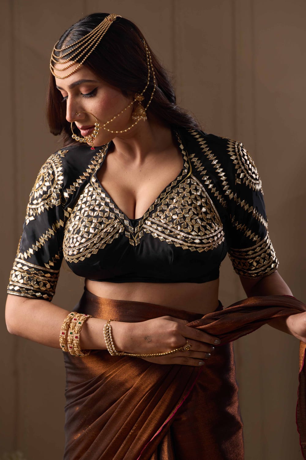 Black Aangi Blouse with Heavy Kacha Gota Patti Work