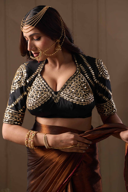 Black Aangi Blouse with Heavy Kacha Gota Patti Work