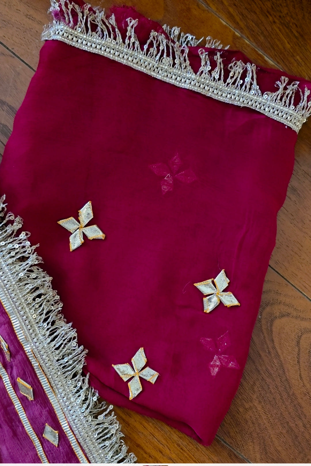 Onion Pink Pure Chiffon Saree with Running Maroon Blouse || Radha