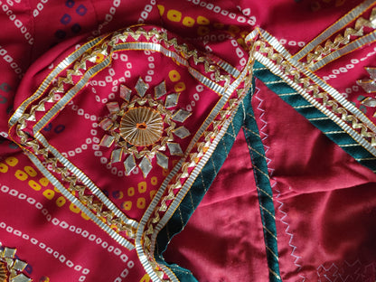 Pure gajji Silk Rai Bandhej  Saree + Ready to wear Bandhni Aangi Blouse || Teejh