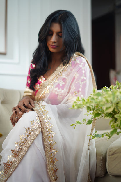 Pure Diamond Chiffon Saree with Gota Patti & Angi Blouse Combo || Gulab