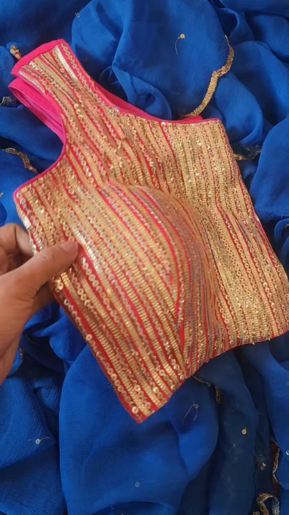 Pure diamond Chiffon Saree
Pure Chiffon Saree
Gota Blouse
Sequence Blouse
Rajasthan Jaipur