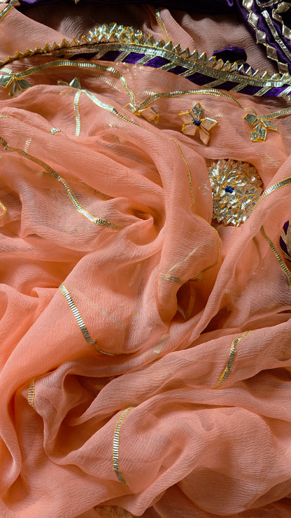 Pure Diamond Chiffon Saree with stitched Pink Aagi || Urvashi