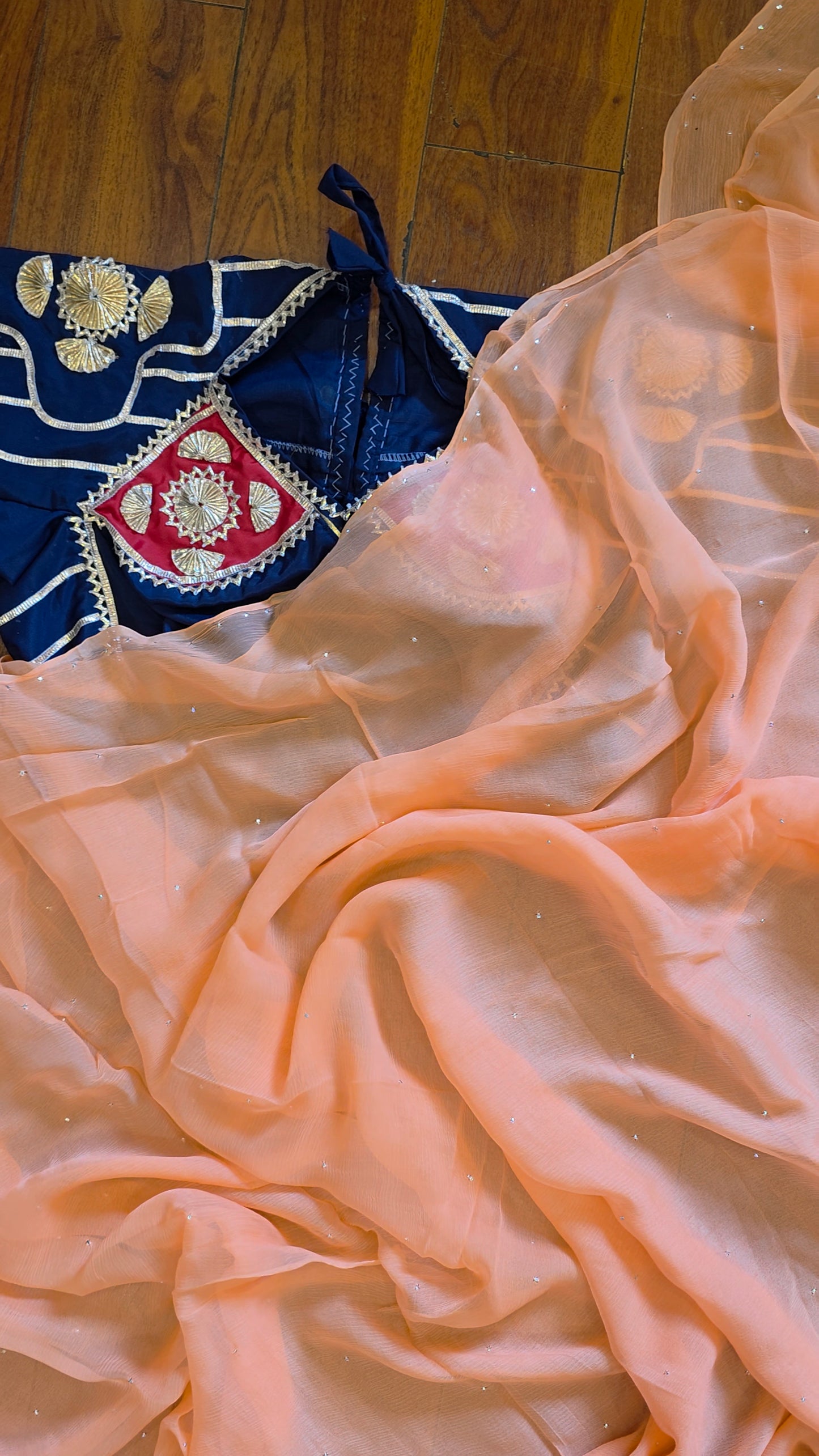 Pure Diamond Chiffon Saree with Mukaish Work + Ready to wear Aangi Blouse || Beena