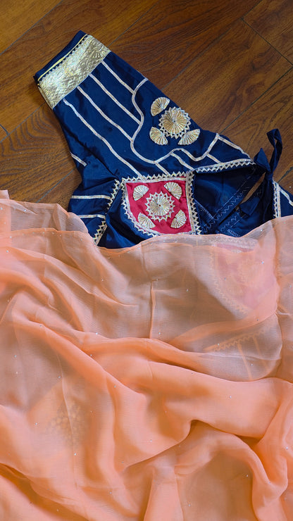 Pure Diamond Chiffon Saree with Mukaish Work + Ready to wear Aangi Blouse || Beena
