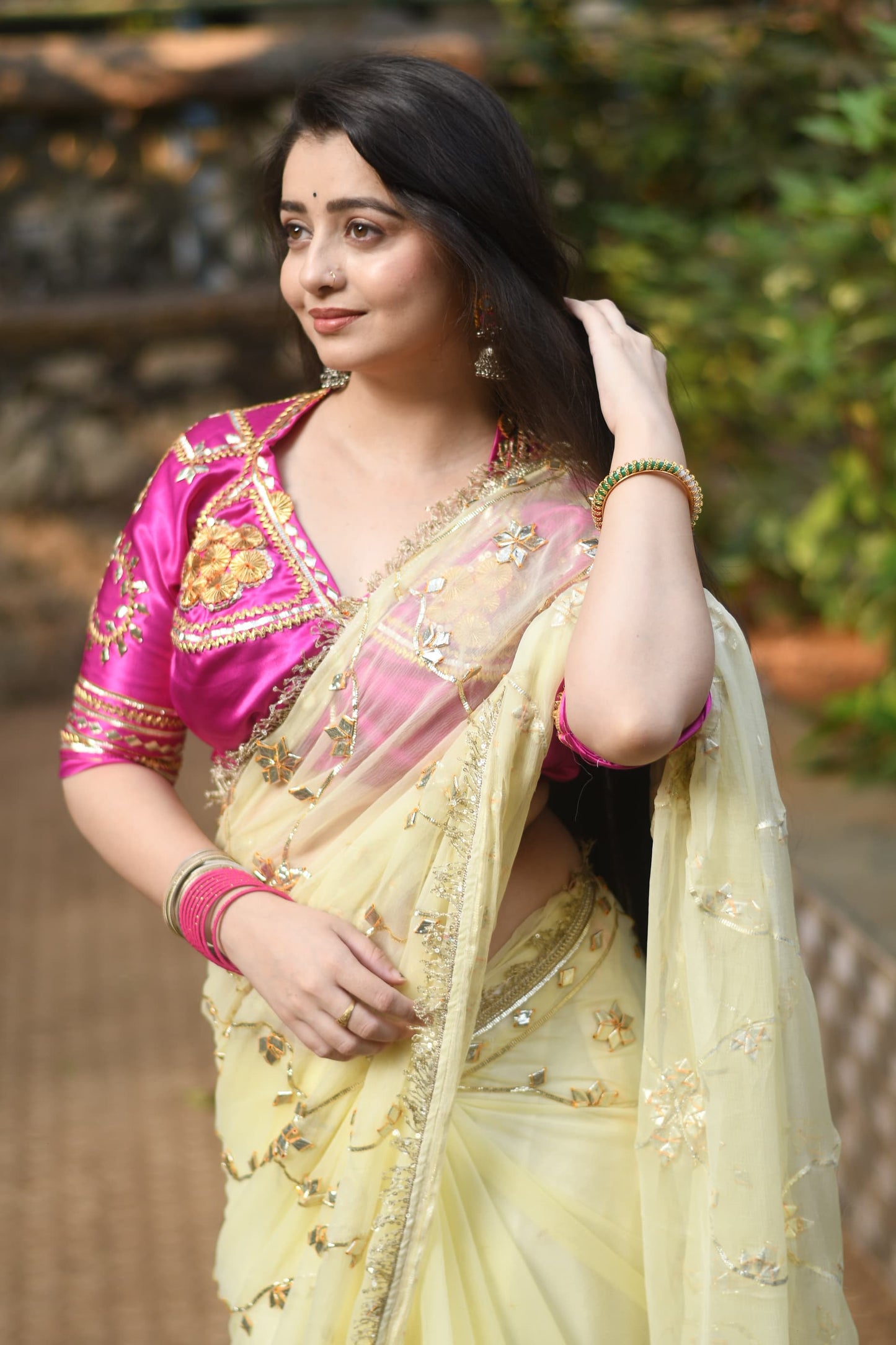 Pure Diamond Chiffon Saree + Ready to wear Aangi Blouse || Gulrag