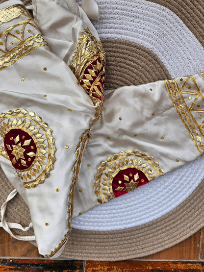 White Aangi Blouse with Intricate Sequence and Gota Patti Work || Charkhi