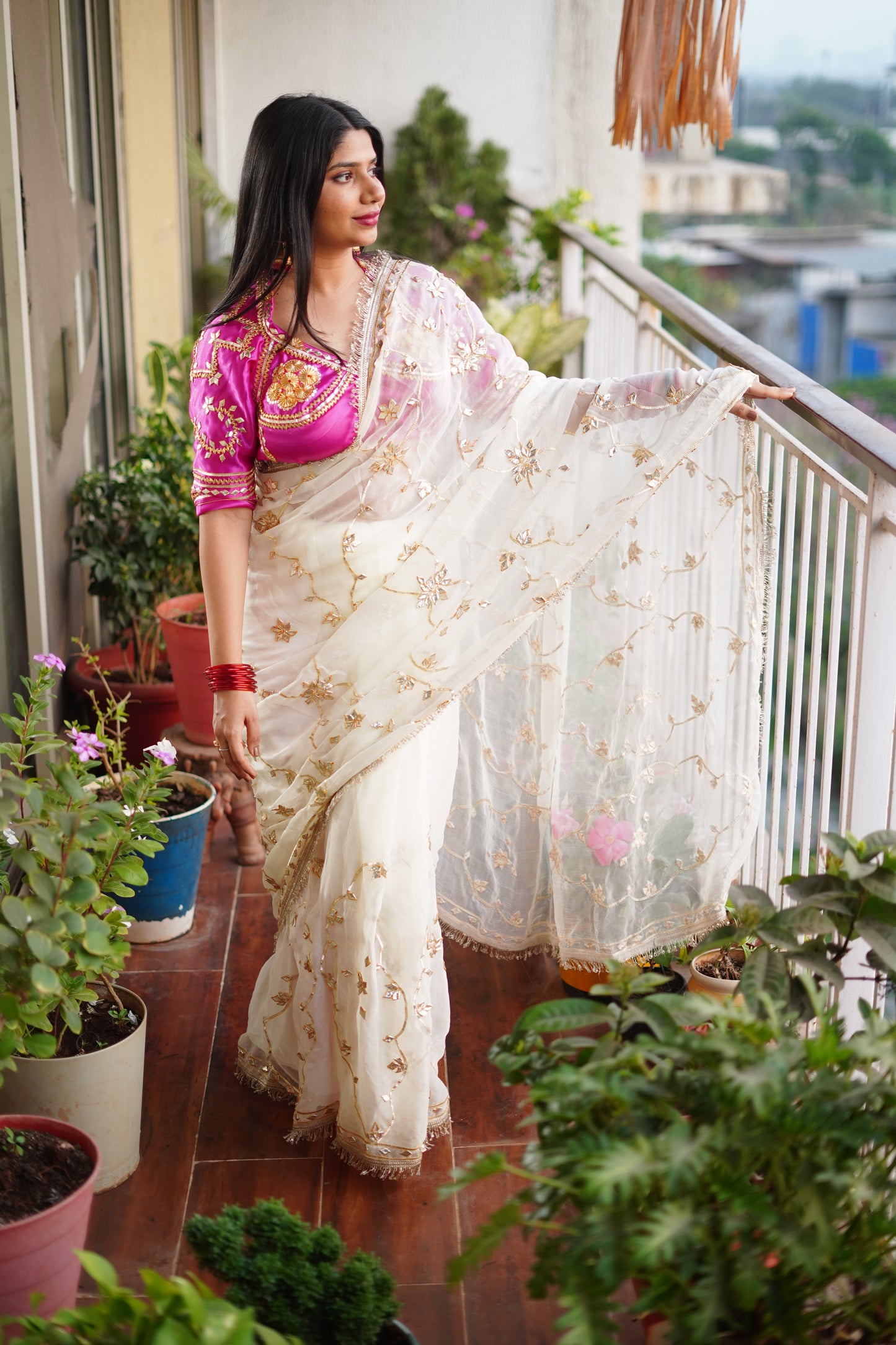 Pure Diamond Chiffon Saree + Ready to wear Aangi Blouse || Gulrag