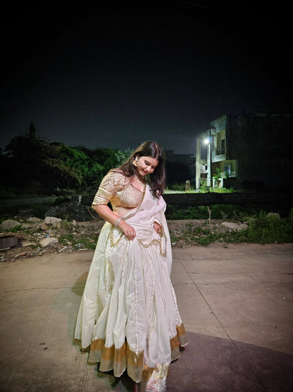 Whits Mull Chanderi 80 Kali Ghaghra Choli Set with Heavy work Aangi