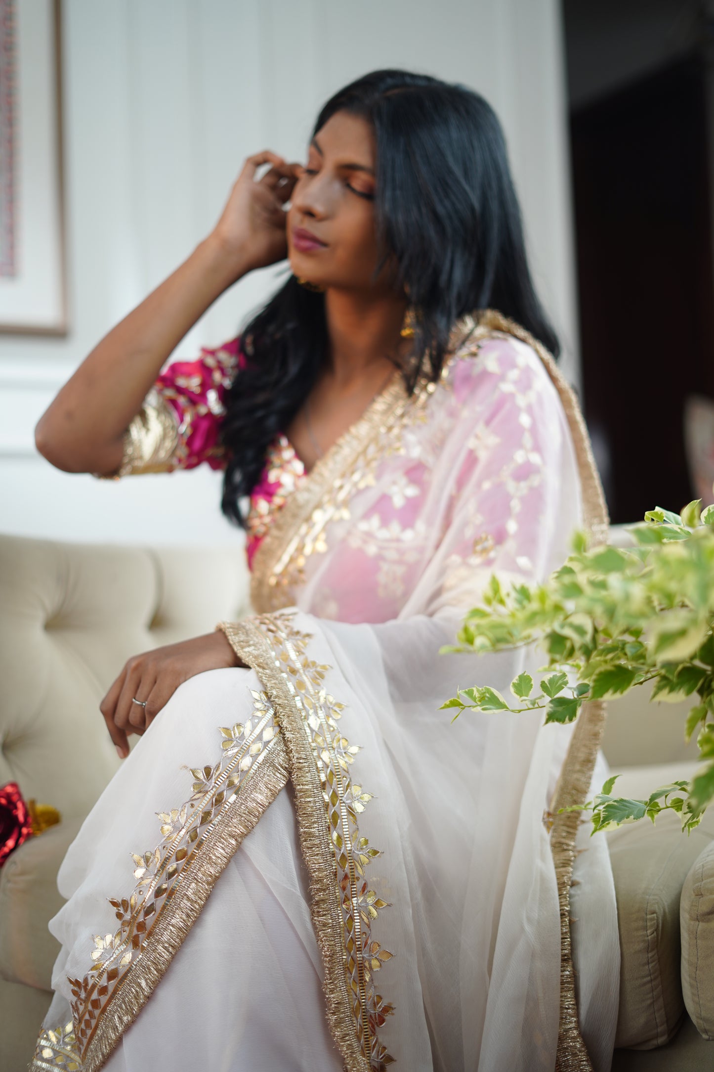 Pure Diamond Chiffon Saree with Gota Patti & Angi Blouse Combo || Gulab