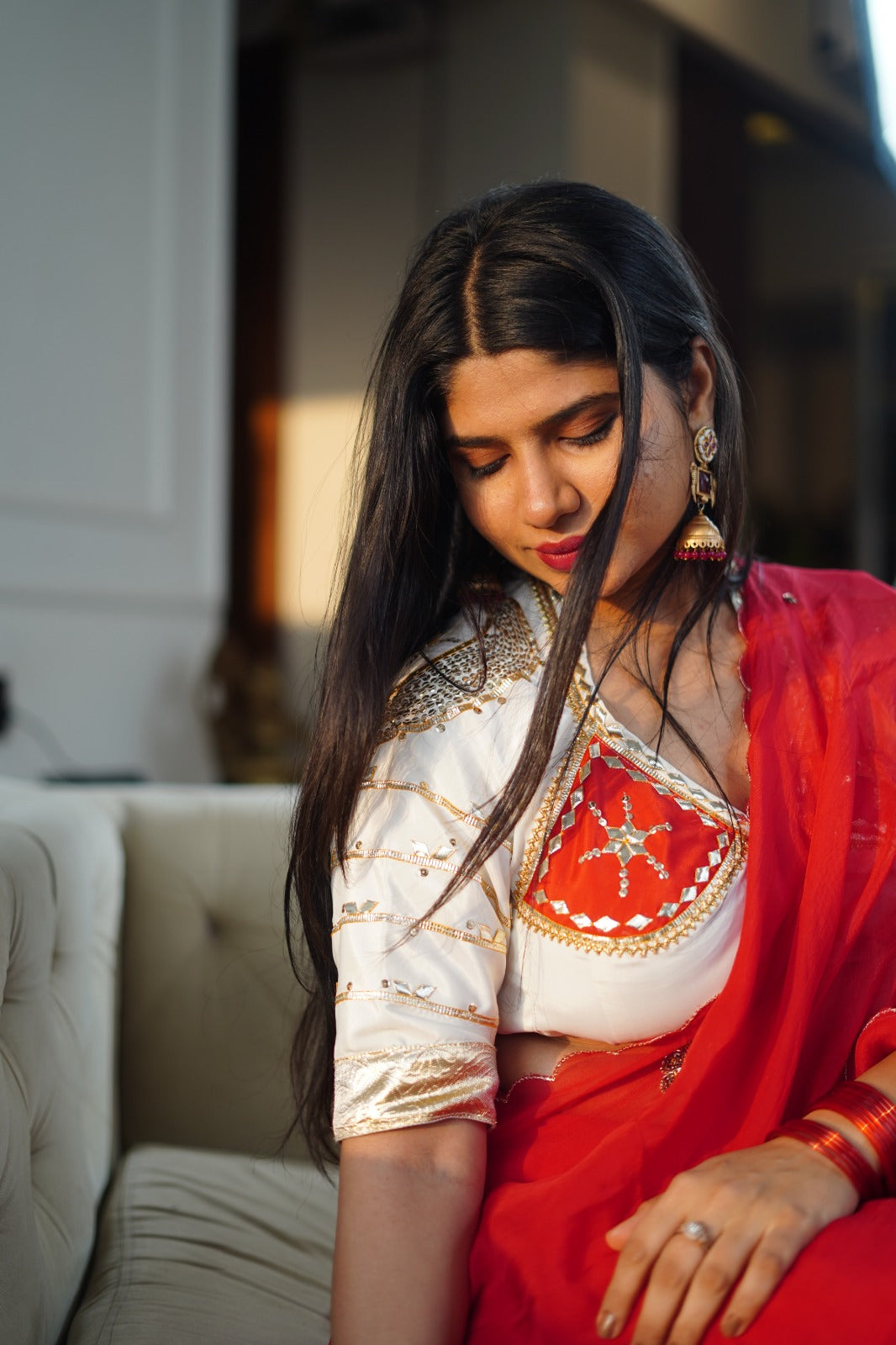 White Aangi Blouse with Sequence work || Chanda