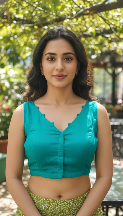 Plain Blue || Cotton Silk Blouse