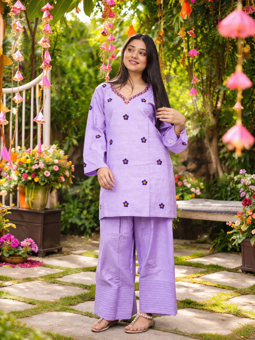 Purple Oversized Farshi Shalwar with flower motif || Lily