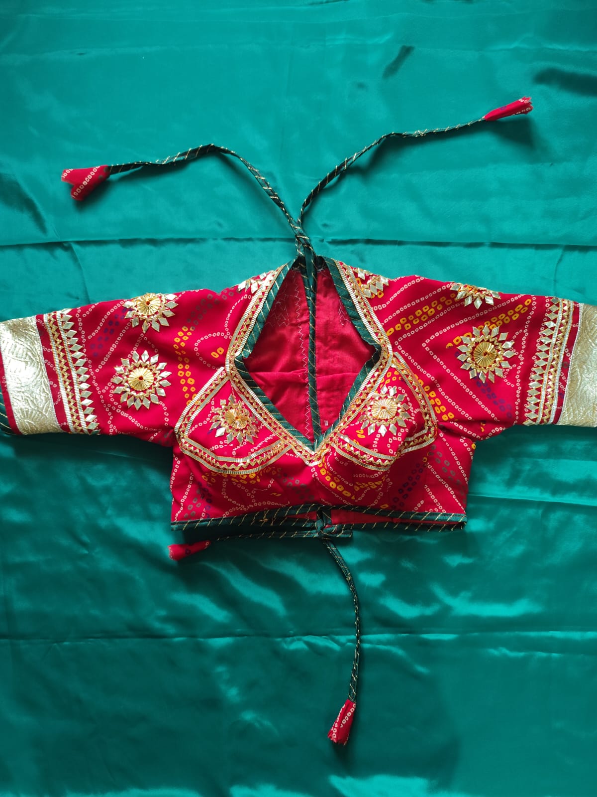 Red Bandhni Aangi Blouse with intricate Lace and Got Work || Kiran