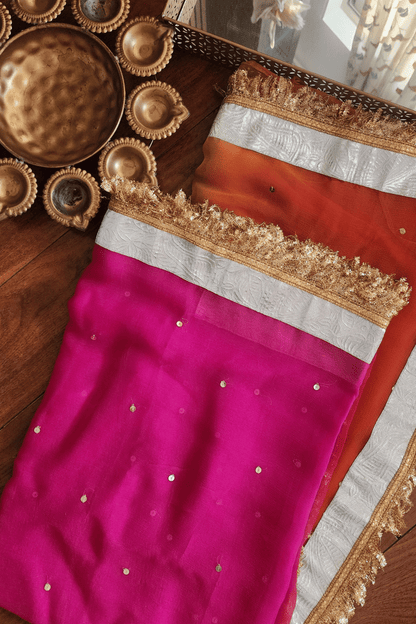 Pure diamond multicolor Chiffon Saree with Gota and Lace Work || Inayat