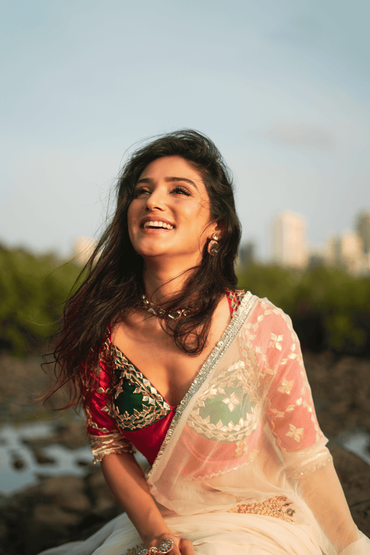 Pink Fuschia and Green Aangi Blouse with Intricate Gota Patti Work || Hina