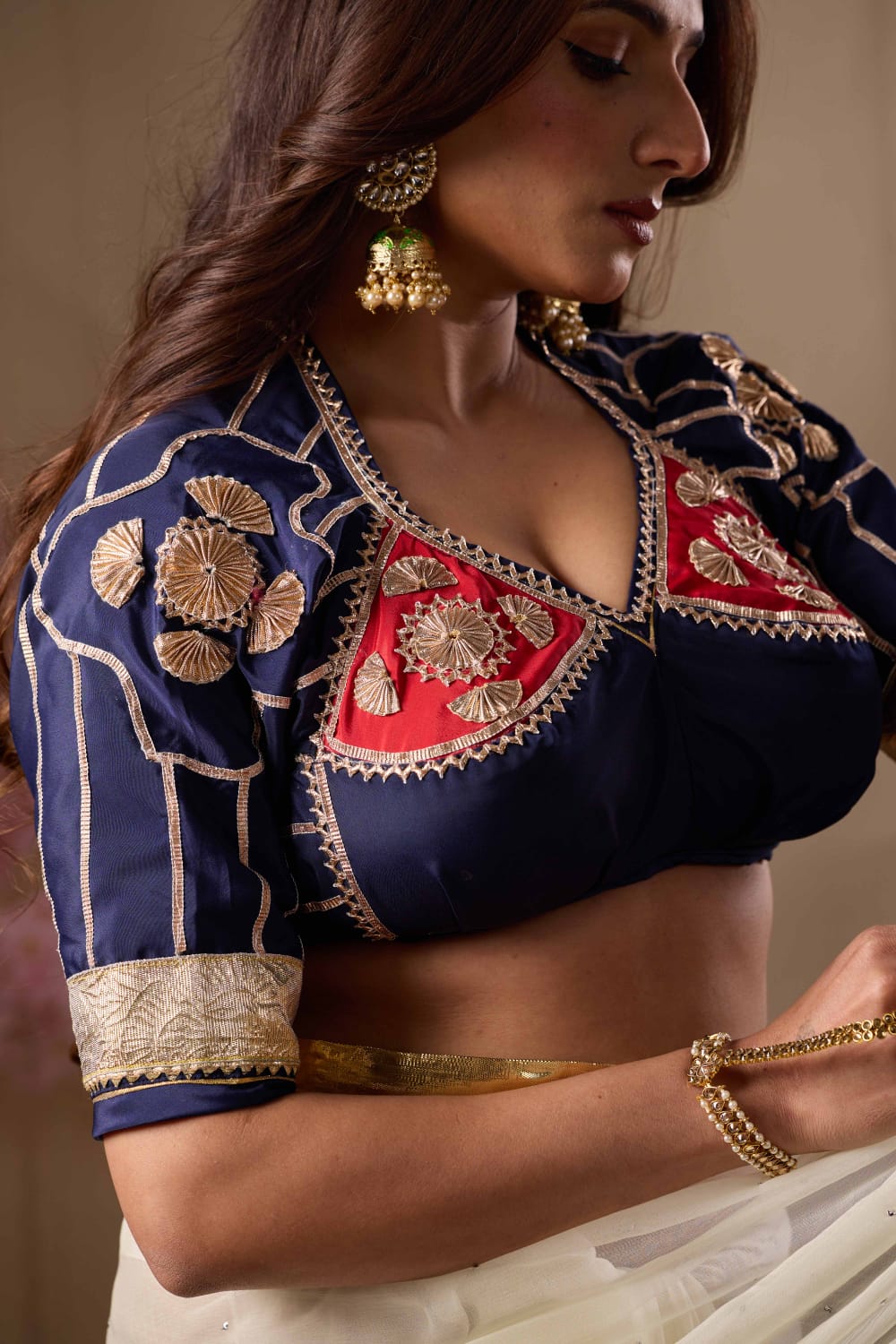Blue and RedAangi blouse with intricate HandWork || Khushboo