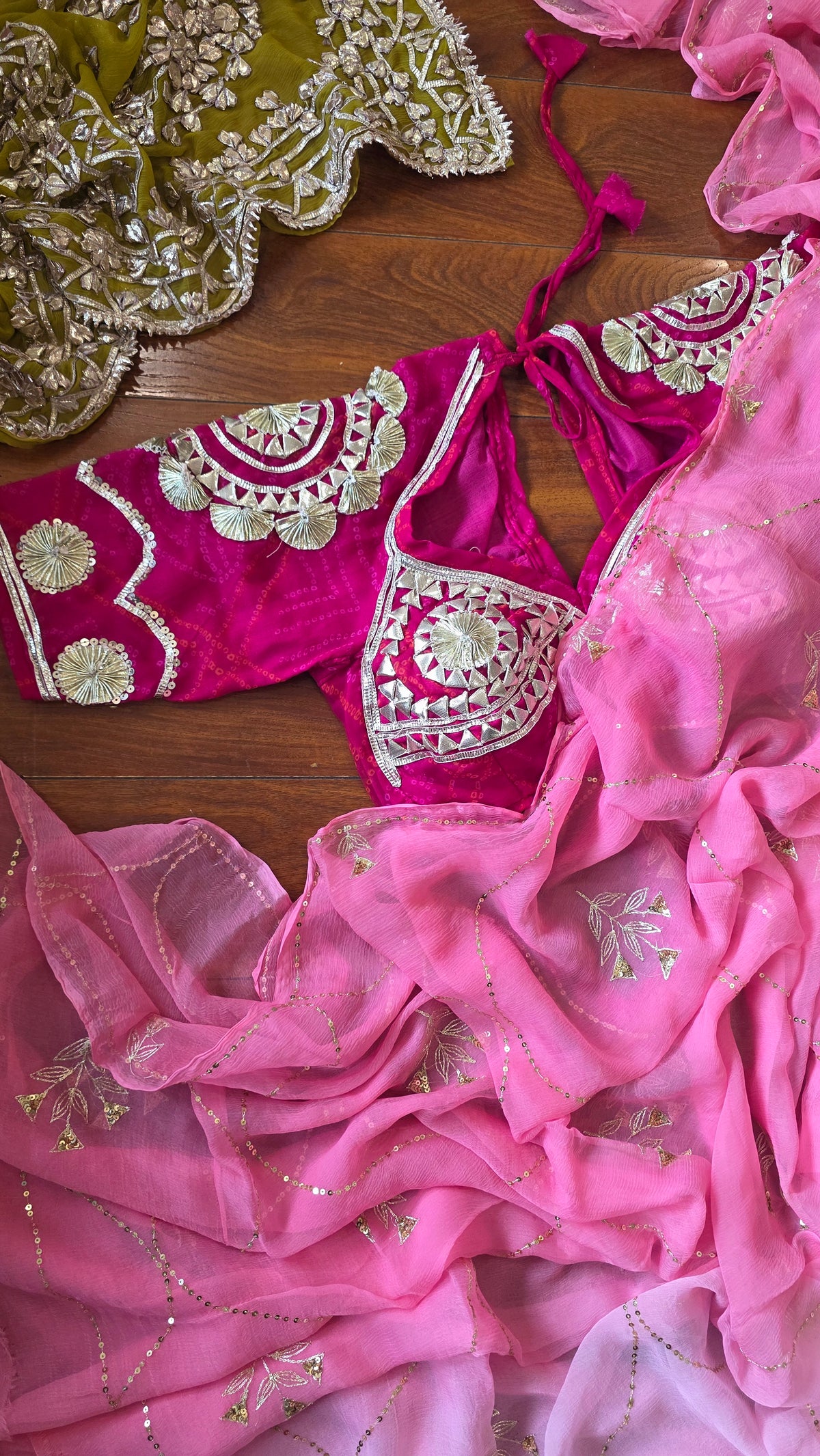Pure Diamond Chiffon Saree with Jal Work all over + Aangi