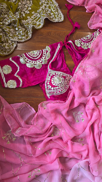 Pure Diamond Chiffon Saree with Jal Work all over + Aangi