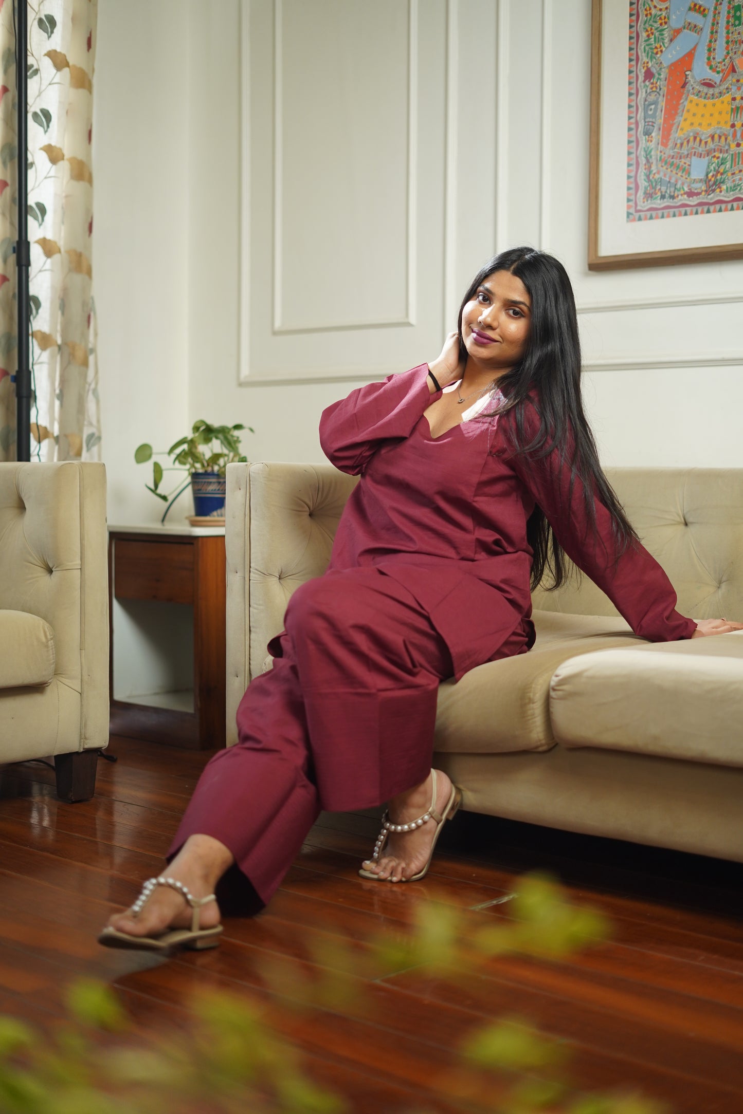 Maroon Oversized Farshi Shalwar - Kathaai