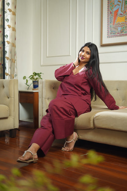 Maroon Oversized Farshi Shalwar - Kathaai