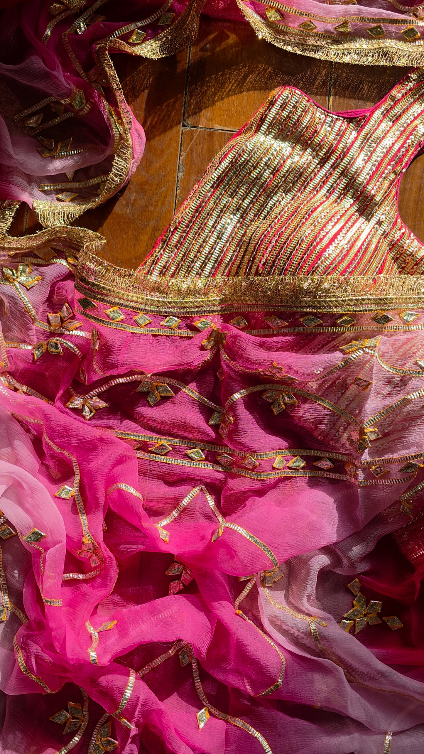 Pure Diamond Chiffon Saree with pink sequence blouse