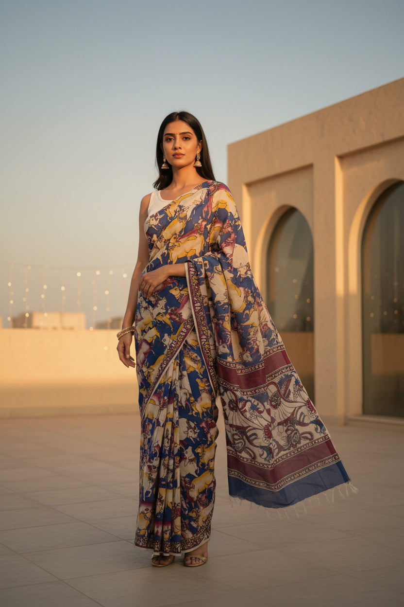 G O M A T A || Kalamkari Hand Block Saree
