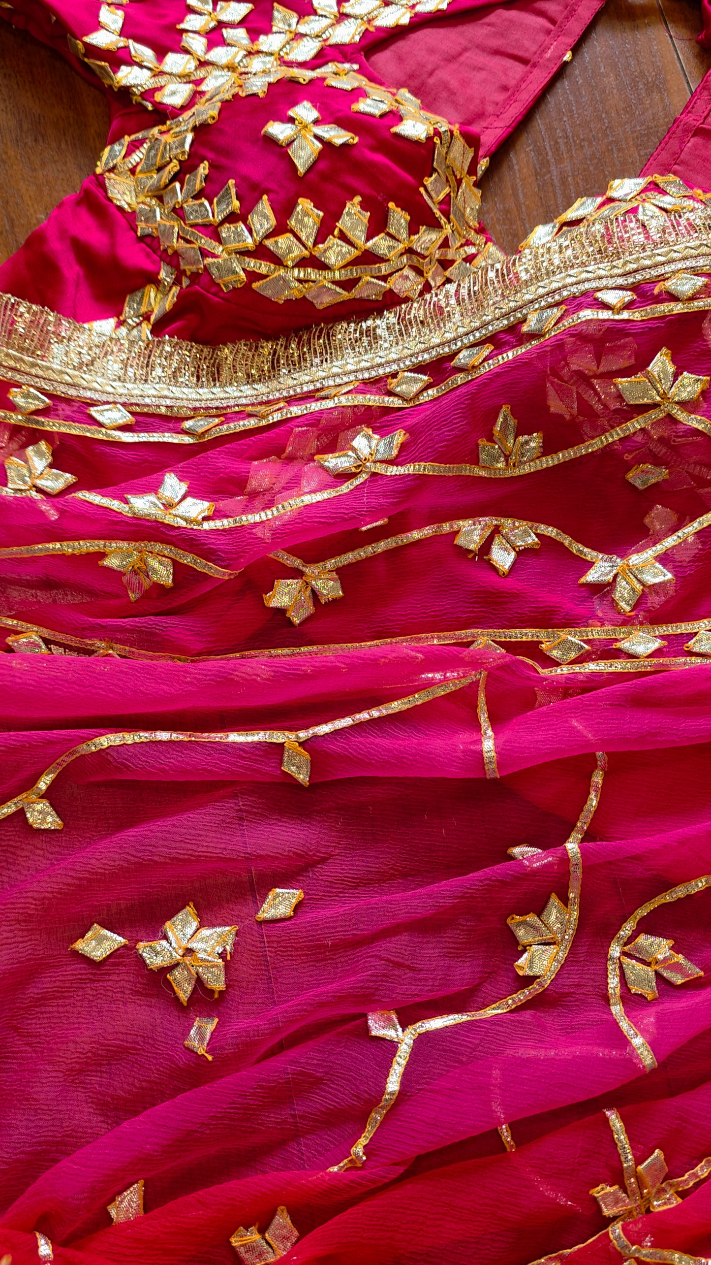 Pure Diamond Chiffon Saree with stitched Pink Aagi