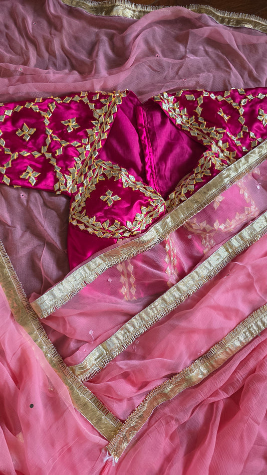 Pure Diamond Chiffon Saree with Gota Patti & Aangi Blouse Combo || Hridya