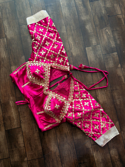 Pink Mull Chanderi 80 Kali Ghaghra Choli Set with Aangi