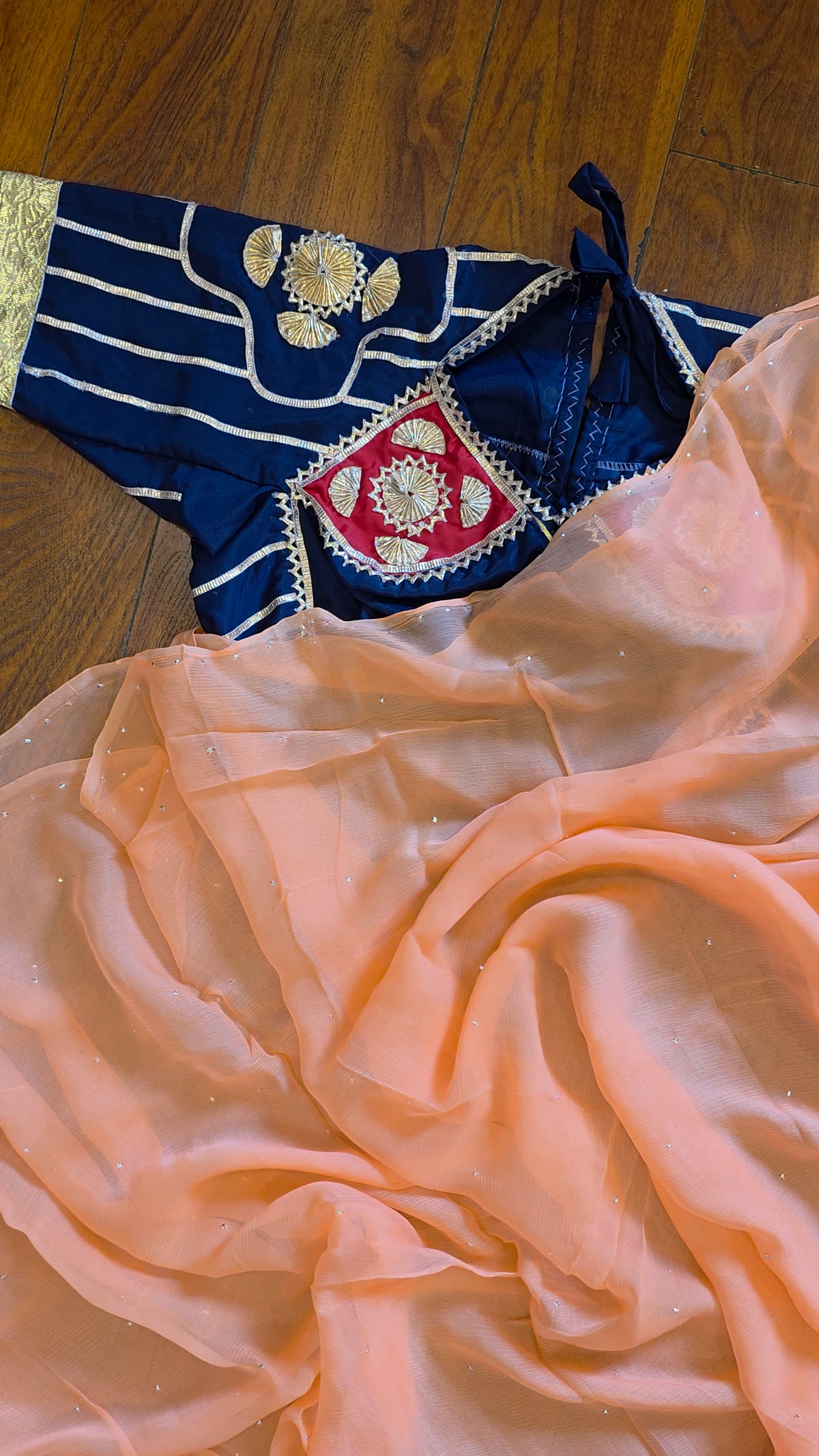 Pure Diamond Chiffon Saree with Mukaish Work + Ready to wear Aangi Blouse || Beena