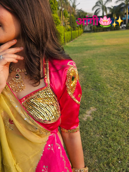 Pink Fuschia Aangi Blouse with Intricate Sequence and Gota Patti Work || Paan Pasand