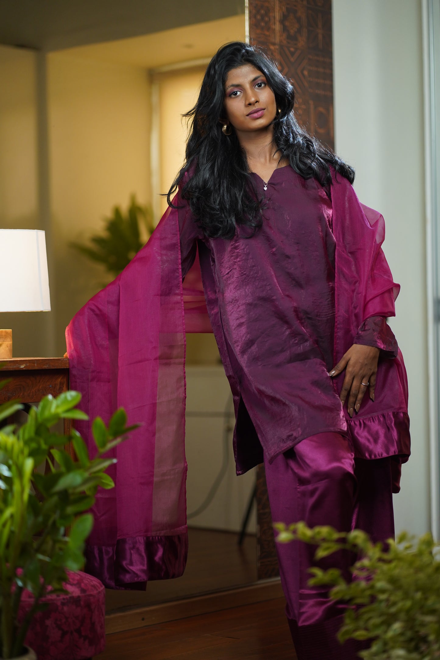 Maroon oversized Farshi Shalwar Set with Dupatta