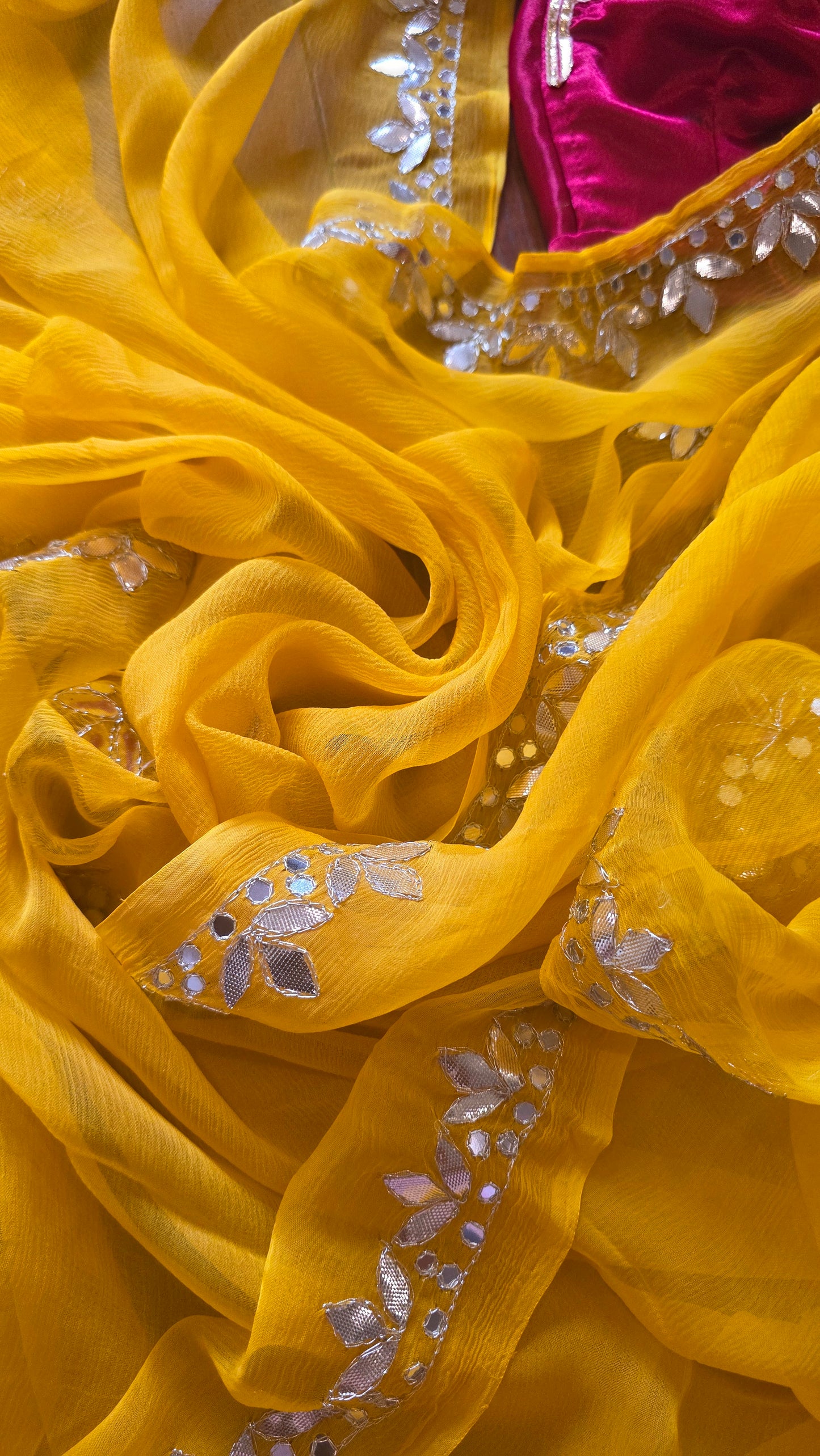 Yellow Pure Chiffon Saree and Aangi Blouse